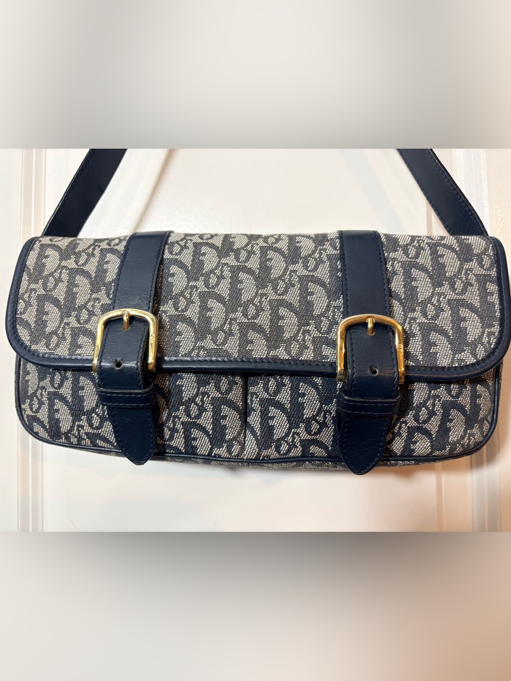 Authentic 2003 Christian Dior Vintage Blue Trotter Canvas Messenger Bag